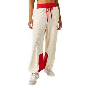 Free People Movement Women's Cuddle Up Jogger Pants Size Large Ivory/Red New